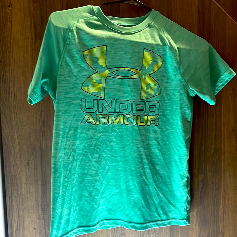Under Armor team and neon yellow t-shirt.  Boys L